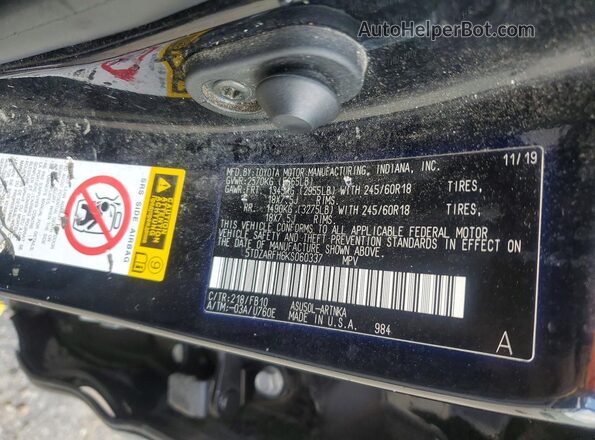 5TDZARFH6KS060337 2019 TOYOTA HIGHLANDER Black Widok naklejki z numerem VIN