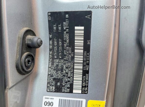 5TDZK3DC1GS708045 2016 TOYOTA SIENNA Silver Widok wnętrza 360 stopni