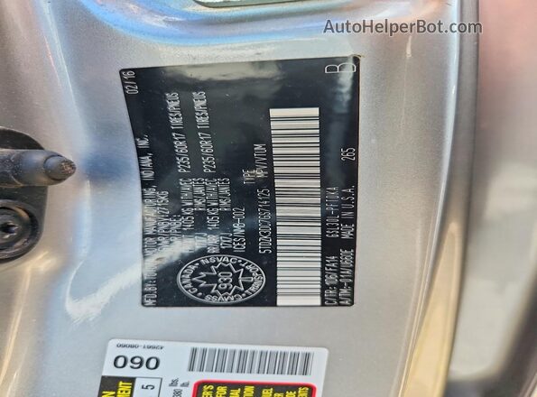 5TDZK3DC7GS714125 2016 TOYOTA SIENNA Silver VIN կոդի պիտակի տեսք