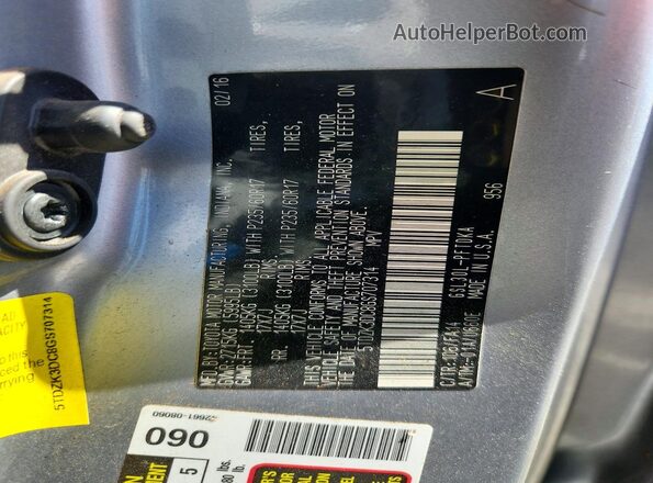 5TDZK3DC8GS707314 2016 TOYOTA SIENNA Silver Widok naklejki z numerem VIN