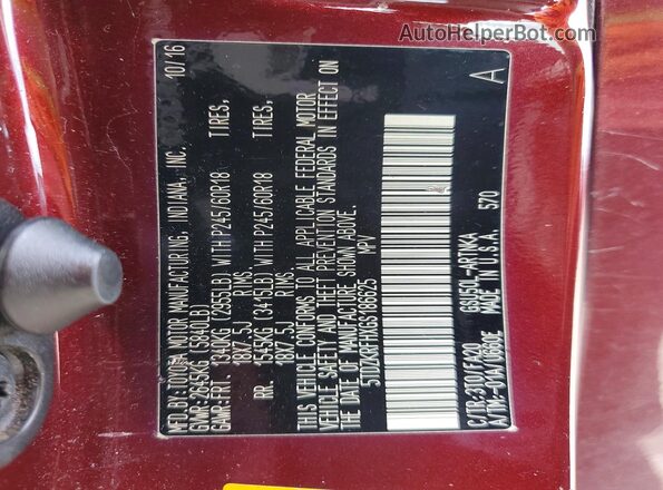 5TDZKRFHXGS186625 2016 TOYOTA HIGHLANDER Burgundy Widok naklejki z numerem VIN