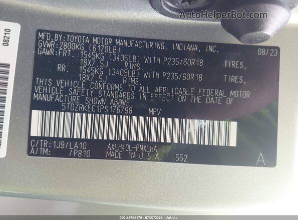5TDZRKEC1PS176798 2023 TOYOTA SIENNA Silver Vista del compartimento del motor