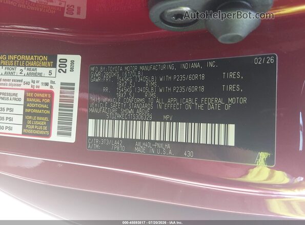 5TDZRKEC1TS306329 2026 TOYOTA SIENNA Red Շարժիչի բաժամունքի տեսք