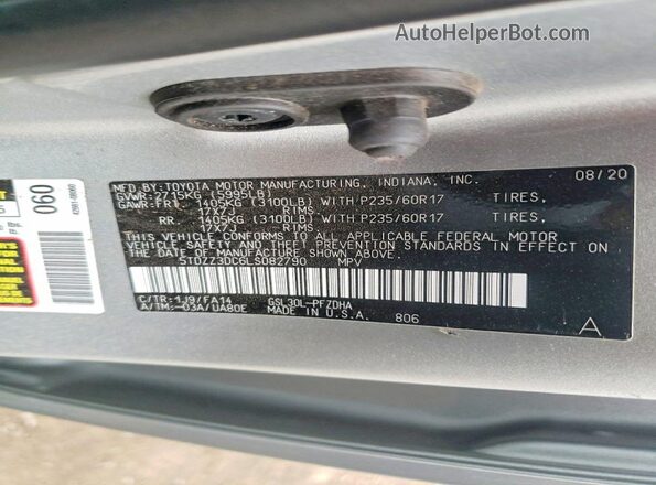 5TDZZ3DC6LS082790 2020 TOYOTA SIENNA Silver Widok wnętrza 360 stopni