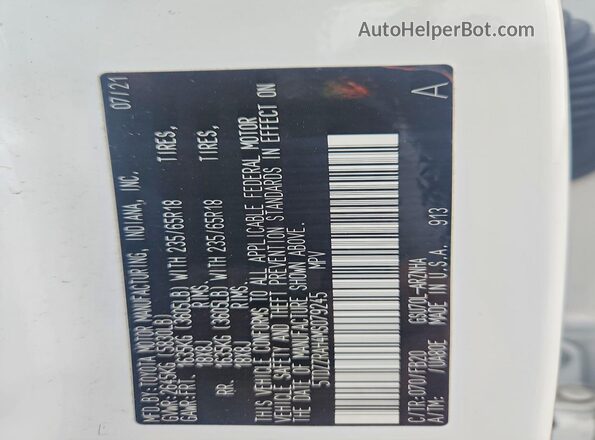 5TDZZRAH4MS079245 2021 TOYOTA HIGHLANDER White Շարժիչի բաժամունքի տեսք