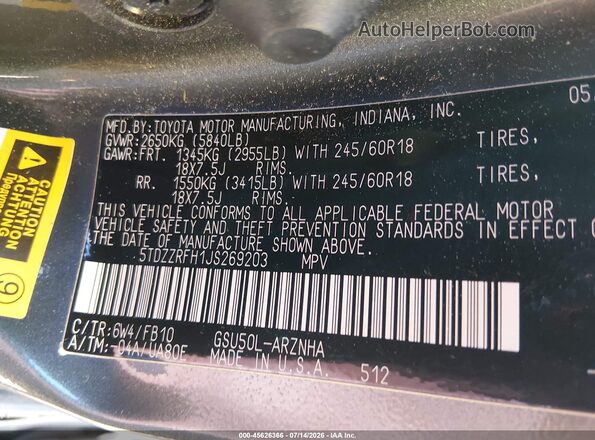 5TDZZRFH1JS269203 2018 TOYOTA HIGHLANDER Green Vista del compartimento del motor
