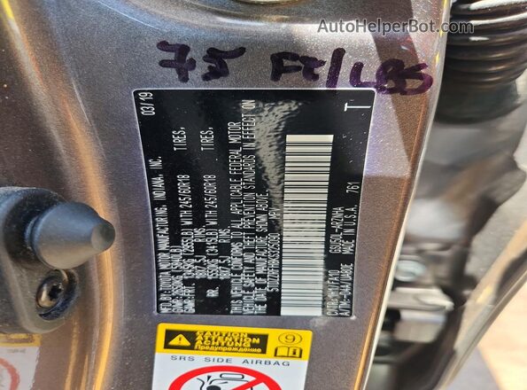 5TDZZRFH8KS325090 2019 TOYOTA HIGHLANDER Gray Вид наклейки з VIN-кодом