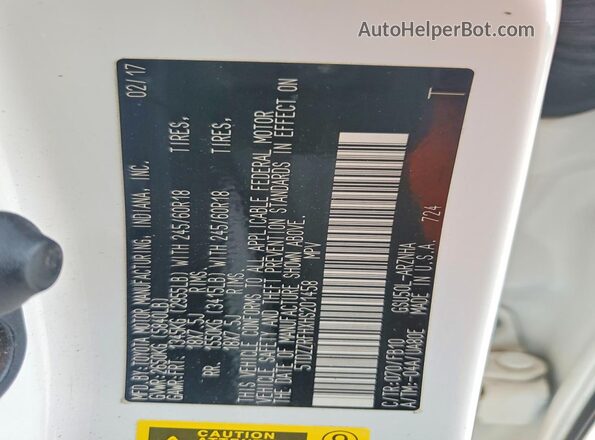 5TDZZRFHXHS201458 2017 TOYOTA HIGHLANDER White VIN sticker view