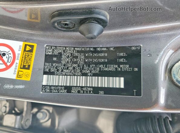 5TDZZRFHXHS219085 2017 TOYOTA HIGHLANDER Gray Սալոնի 360 աստիճան տեսք