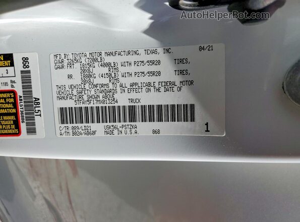 5TFAY5F17MX013254 2021 TOYOTA TUNDRA White Շարժիչի բաժամունքի տեսք