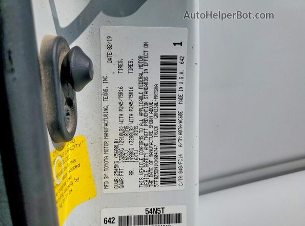 5TFBZ5DN1KX004747 2019 TOYOTA TACOMA White Engine compartment view