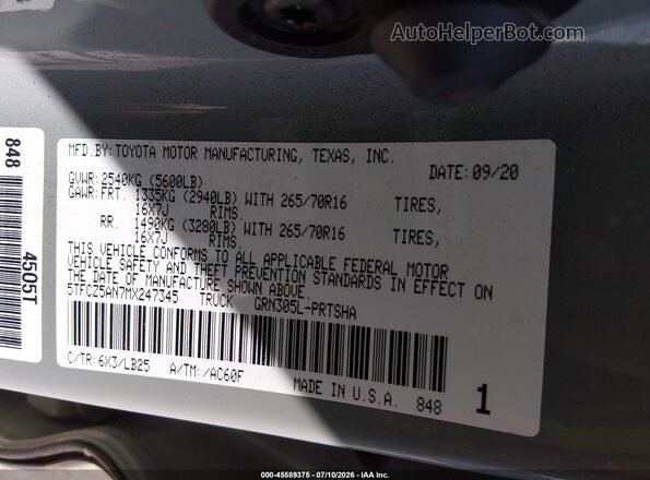 5TFCZ5AN7MX247345 2021 TOYOTA TACOMA  Շարժիչի բաժամունքի տեսք