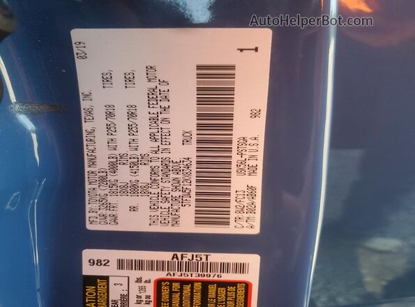 5TFDW5F12KX834634 2019 TOYOTA TUNDRA Blue Vista del compartimento del motor