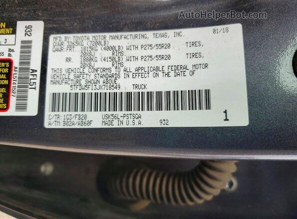 5TFDW5F13JX718549 2018 TOYOTA TUNDRA Gray Engine compartment view