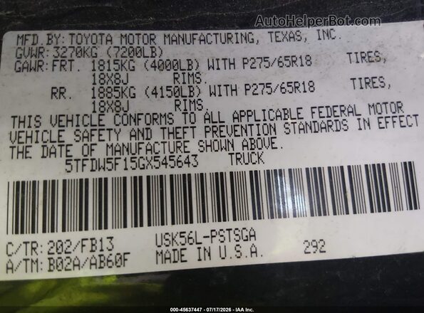 5TFDW5F15GX545643 2016 TOYOTA TUNDRA Black Engine compartment view