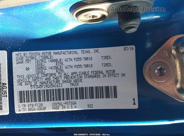 5TFDW5F19GX541613 2016 TOYOTA TUNDRA Blue Вид підкапотного простору