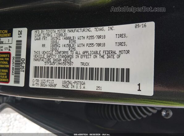 5TFDW5F19HX587587 2017 TOYOTA TUNDRA Gray Շարժիչի բաժամունքի տեսք