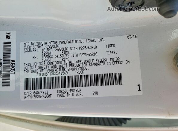 5TFDW5F1XGX541569 2016 TOYOTA TUNDRA White Շարժիչի բաժամունքի տեսք