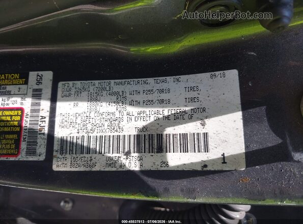 5TFDW5F1XKX785439 2019 TOYOTA TUNDRA Gray Widok komory silnika