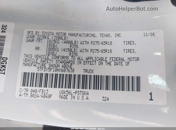 5TFDY5F10HX607638 2017 TOYOTA TUNDRA White Vista del compartimento del motor