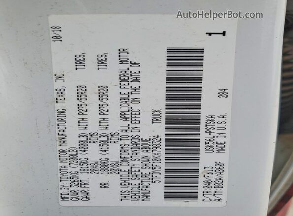 5TFDY5F10KX798324 2019 TOYOTA TUNDRA White Вид підкапотного простору
