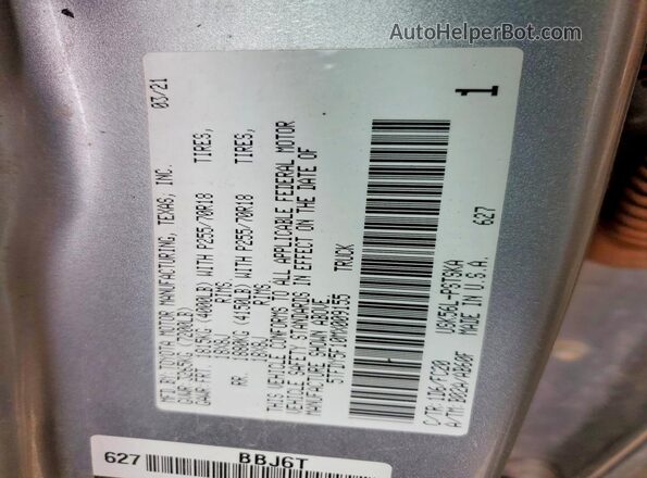 5TFDY5F10MX009155 2021 TOYOTA TUNDRA Silver VIN კოდის სტიკერის ხედი