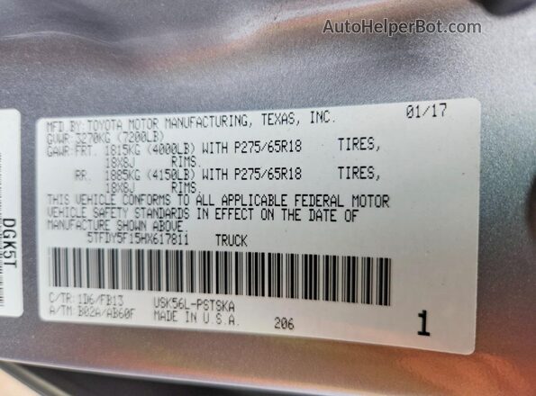 5TFDY5F15HX617811 2017 TOYOTA TUNDRA Gray Շարժիչի բաժամունքի տեսք