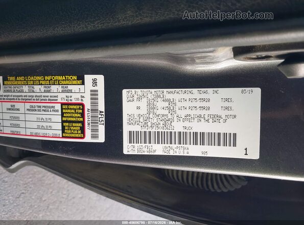 5TFDY5F15KX836212 2019 TOYOTA TUNDRA Gray Engine compartment view