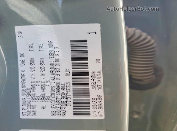 5TFDY5F17MX973722 2021 TOYOTA TUNDRA Gray Շարժիչի բաժամունքի տեսք
