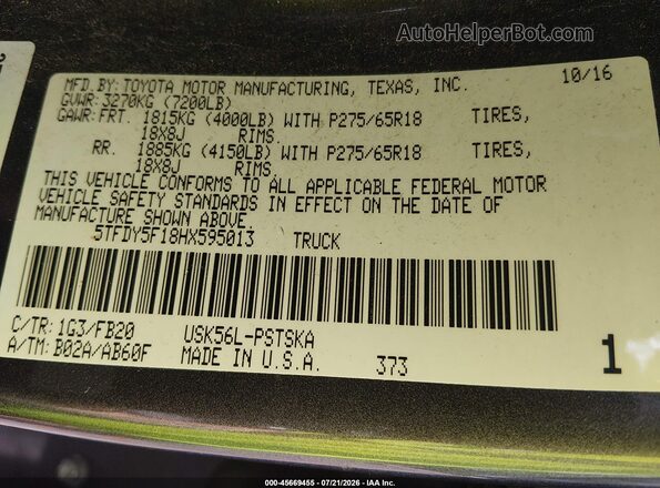 5TFDY5F18HX595013 2017 TOYOTA TUNDRA Gray ძრავის განყოფილების ხედი