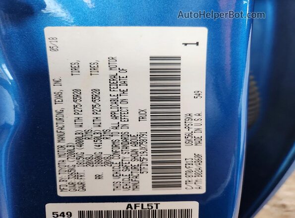 5TFDY5F19JX758791 2018 TOYOTA TUNDRA Blue Вид наклейки з VIN-кодом