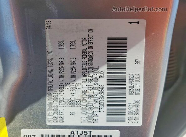 5TFEW5F16GX206426 2016 TOYOTA TUNDRA Серебряный Вид наклейки с VIN-кодом