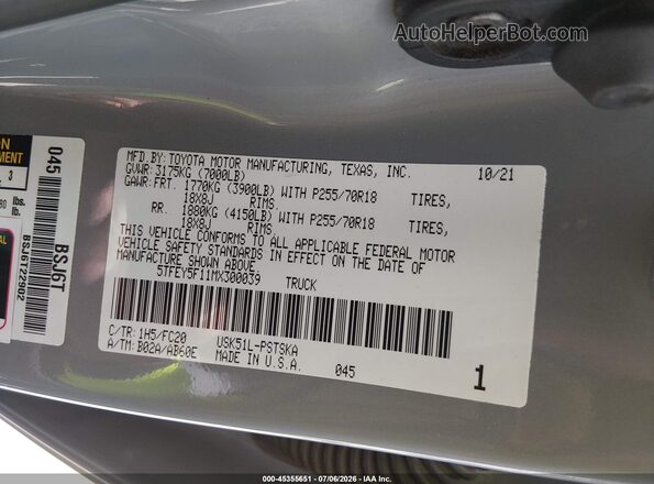 5TFEY5F11MX300039 2021 TOYOTA TUNDRA Silver Widok komory silnika