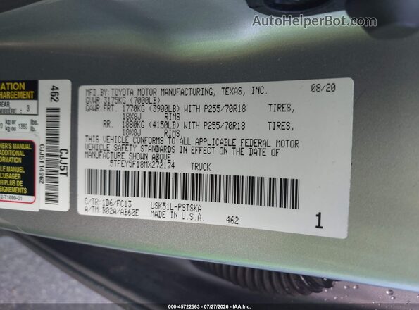 5TFEY5F18MX272174 2021 TOYOTA TUNDRA Silver Engine compartment view