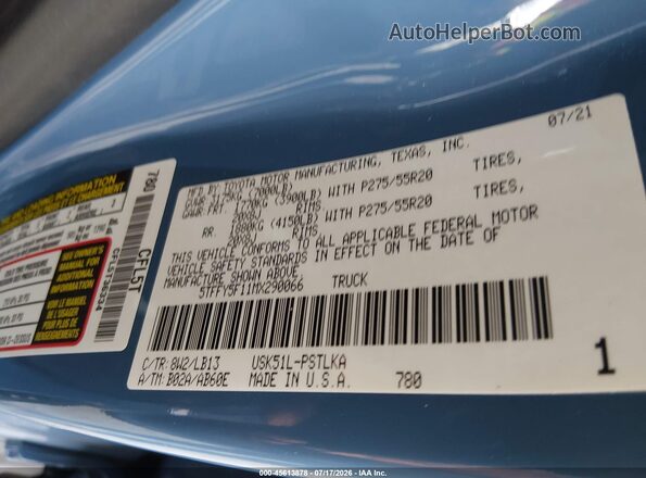 5TFFY5F11MX290066 2021 TOYOTA TUNDRA Blue Vista del compartimento del motor