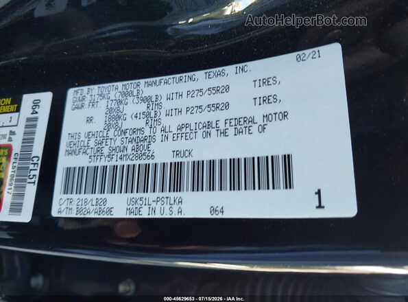 5TFFY5F14MX280566 2021 TOYOTA TUNDRA Черный Вид подкапотного пространства