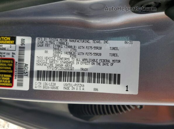 5TFGY5F13MX288307 2021 TOYOTA TUNDRA Серебряный Вид наклейки с VIN-кодом