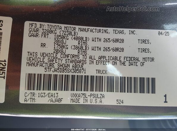 5TFJA5DB5SX305871 2025 TOYOTA TUNDRA Gray Vista del compartimento del motor
