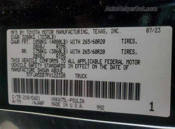 5TFJA5DB7PX122320 2023 TOYOTA TUNDRA Black VIN sticker view