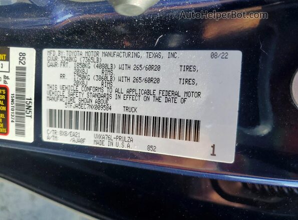 5TFJA5EC7NX009584 2022 TOYOTA TUNDRA Blue ძრავის განყოფილების ხედი
