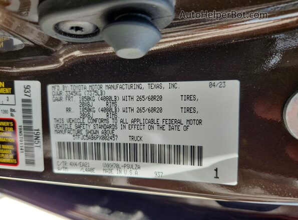 5TFJC5AB6PX002457 2023 TOYOTA TUNDRA Brown Vista del compartimento del motor