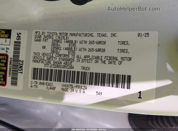 5TFJC5DB8SX093204 2025 TOYOTA TUNDRA HYBRID White Widok komory silnika