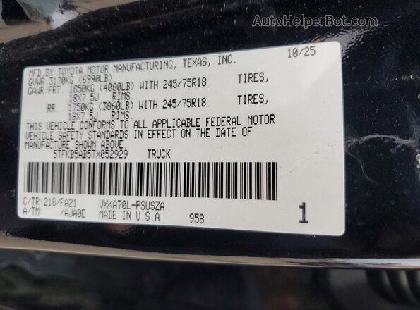 5TFKB5AB5TX052929 2026 TOYOTA TUNDRA Black Շարժիչի բաժամունքի տեսք