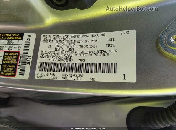 5TFKB5DB9SX332895 2025 TOYOTA TUNDRA Silver Engine compartment view