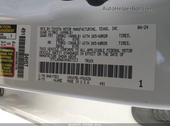 5TFLA5AB1RX037313 2024 TOYOTA TUNDRA White Engine compartment view