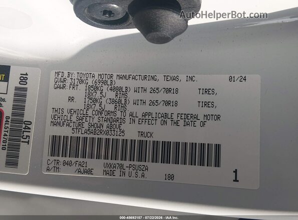 5TFLA5AB2RX033125 2024 TOYOTA TUNDRA White Vista del compartimento del motor