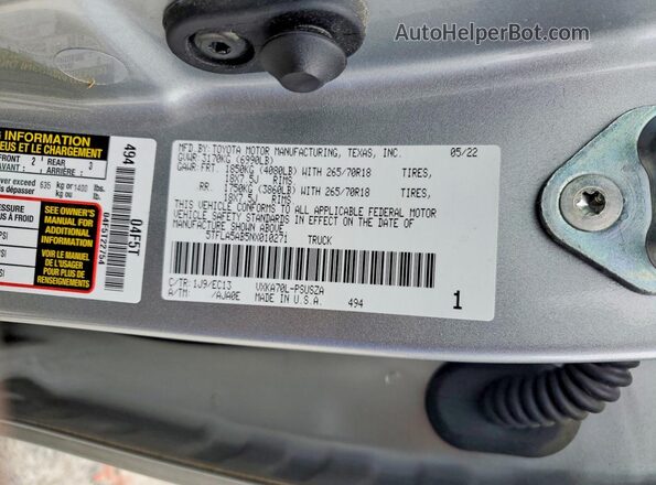5TFLA5AB5NX010271 2022 TOYOTA TUNDRA Silver Vista del compartimento del motor