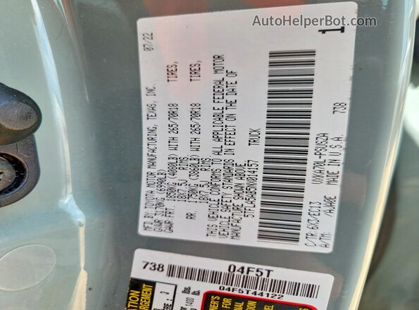 5TFLA5AB5NX014157 2022 TOYOTA TUNDRA Серый Вид наклейки с VIN-кодом
