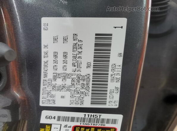 5TFLA5DA9NX020434 2022 TOYOTA TUNDRA Gray Вид підкапотного простору