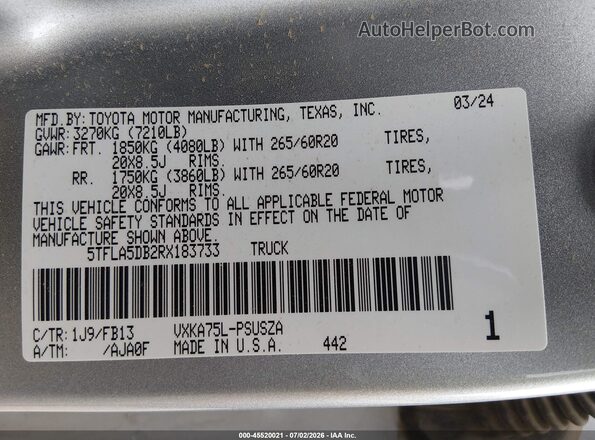 5TFLA5DB2RX183733 2024 TOYOTA TUNDRA Серебряный Вид подкапотного пространства